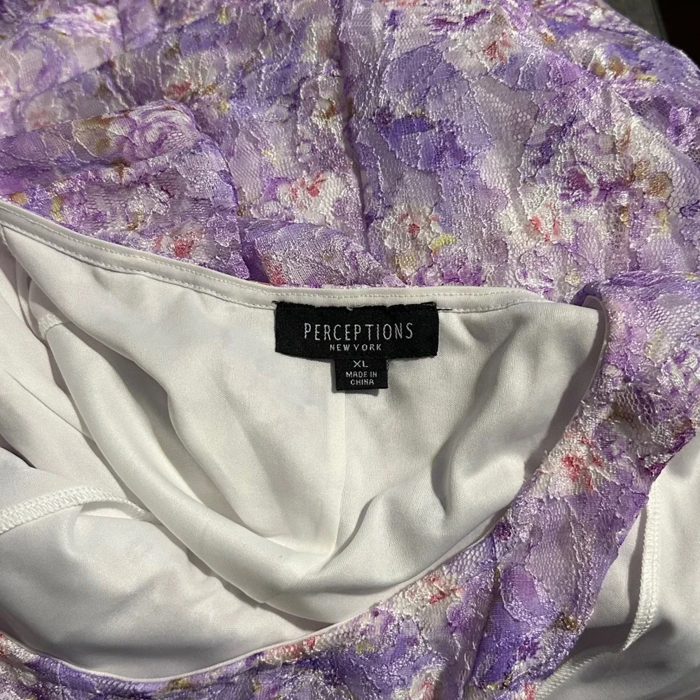 Perceptions XL Purple Floral Lace‎ Dress Sleeveless Fit Flare Lined Cottagecore